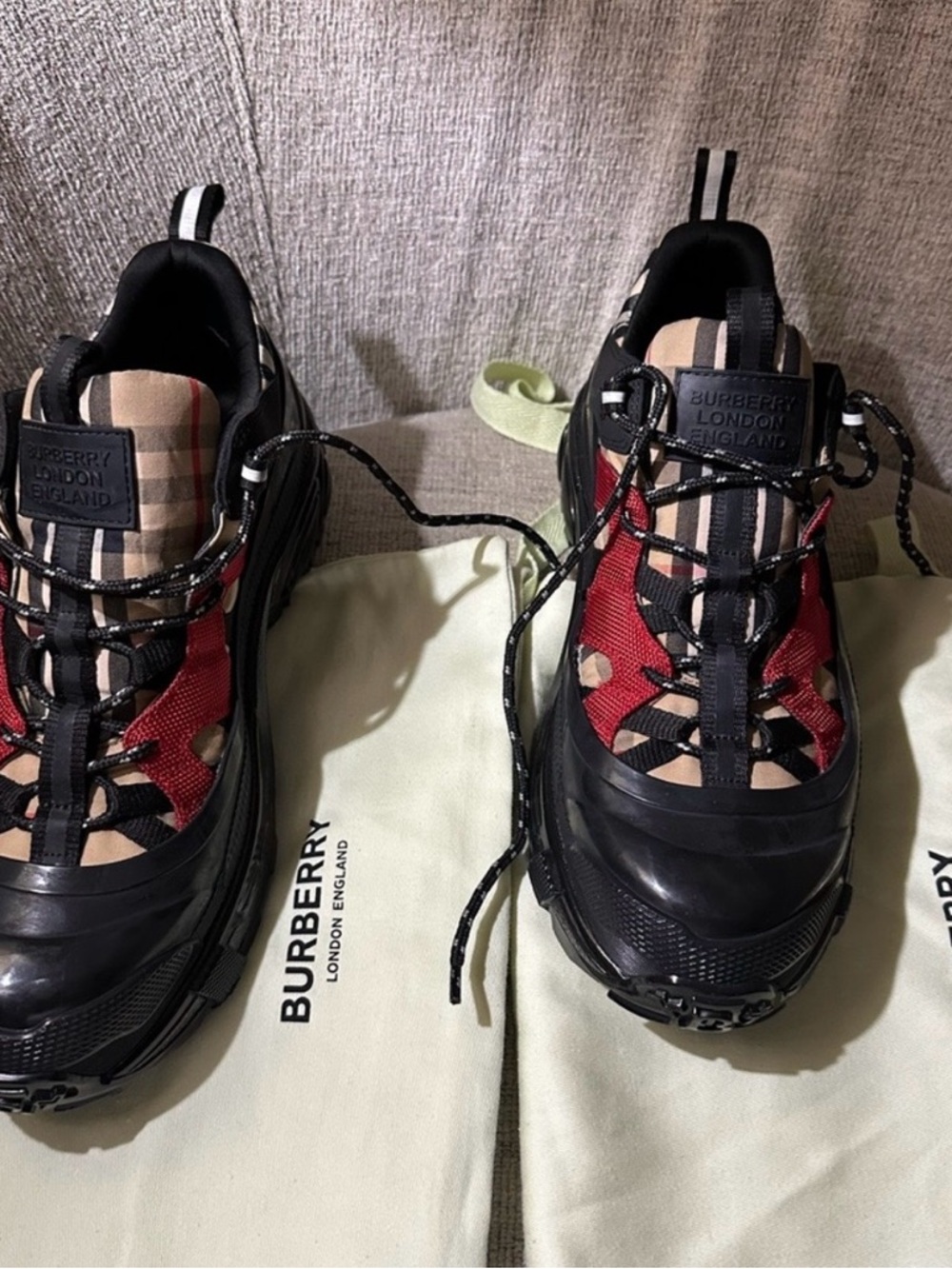 Burberry Black, Red & Beige Check Trail Sneakers - Picture 4 of 10
